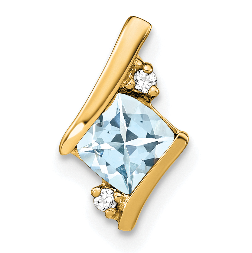 10k Yellow Gold Cushion Aquamarine and Diamond Chain Slide (PM7398-AQ-002-1YA)