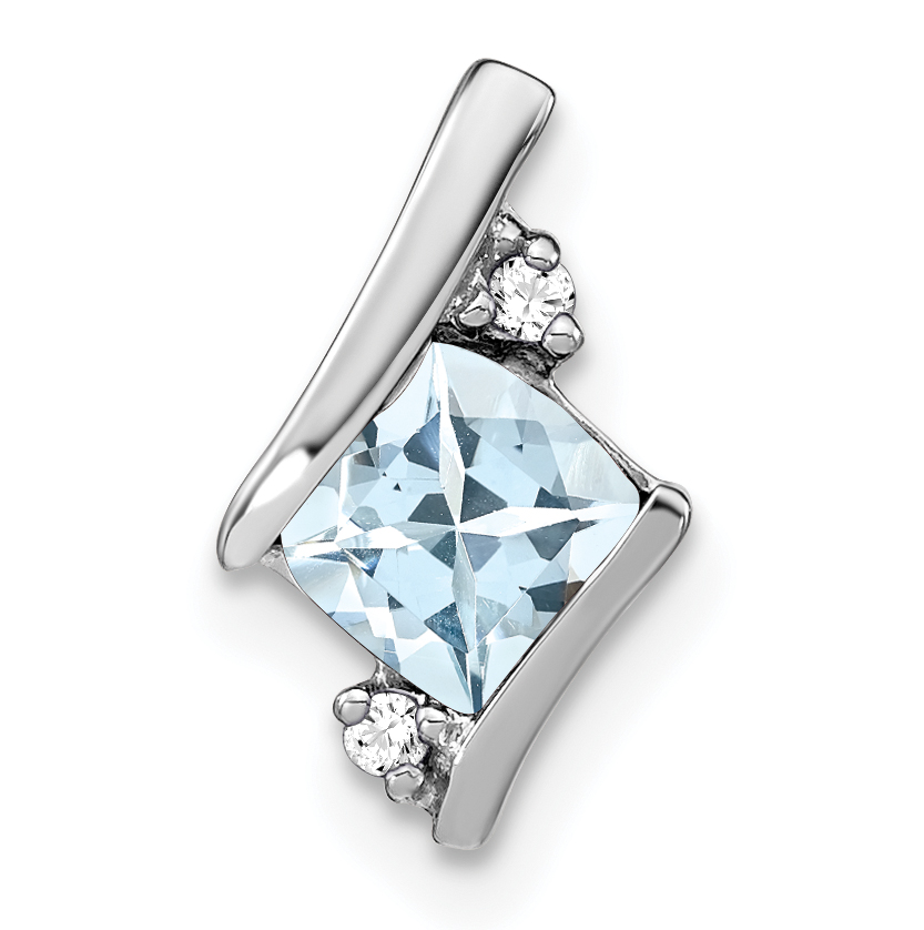 Sterling Silver Antique Cushion Aquamarine and Diamond Pendant (PM7398-AQ-002-SSA)