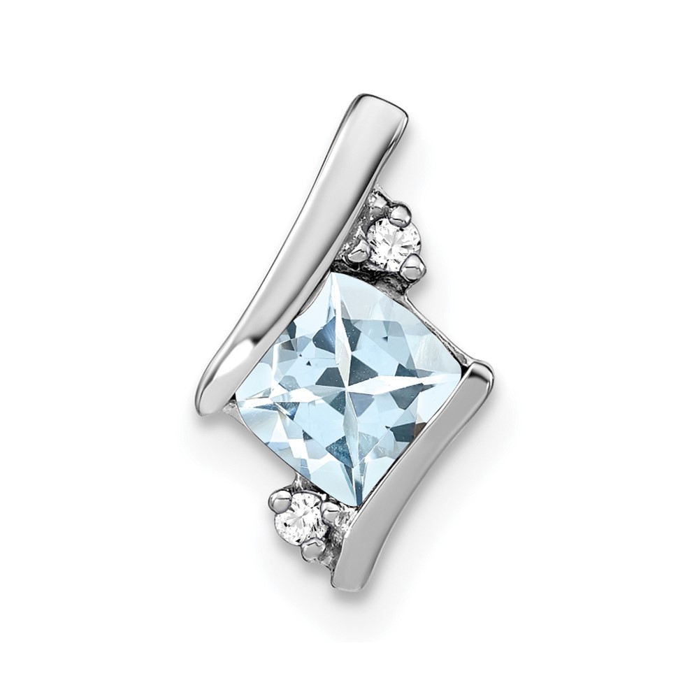 Sterling Silver Antique Cushion Aquamarine and Diamond Pendant (PM7398-AQ-002-SSA)