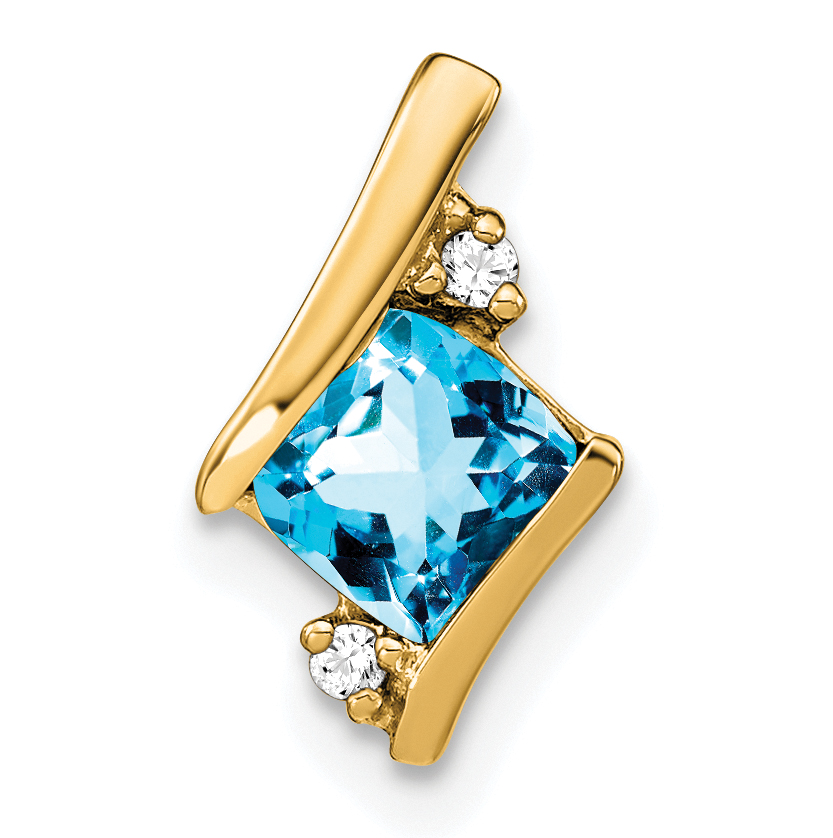 10k Yellow Gold Cushion Blue Topaz and Diamond Chain Slide (PM7398-BT-002-1YA)