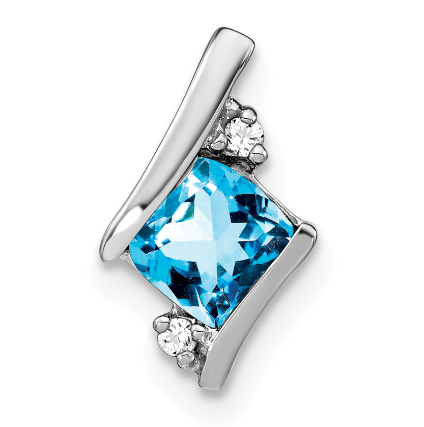 Sterling Silver Antique Cushion Blue Topaz and Diamond Pendant (PM7398-BT-002-SSA)