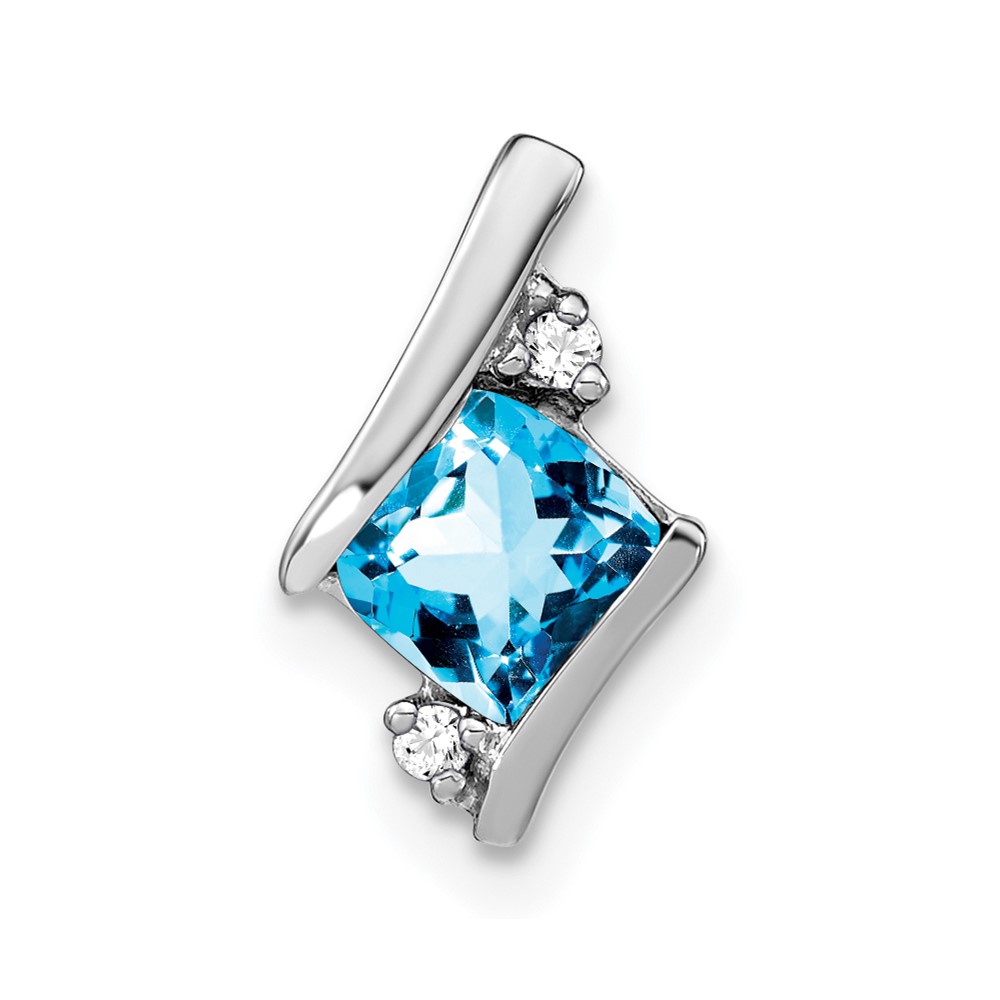 Sterling Silver Antique Cushion Blue Topaz and Diamond Pendant (PM7398-BT-002-SSA)
