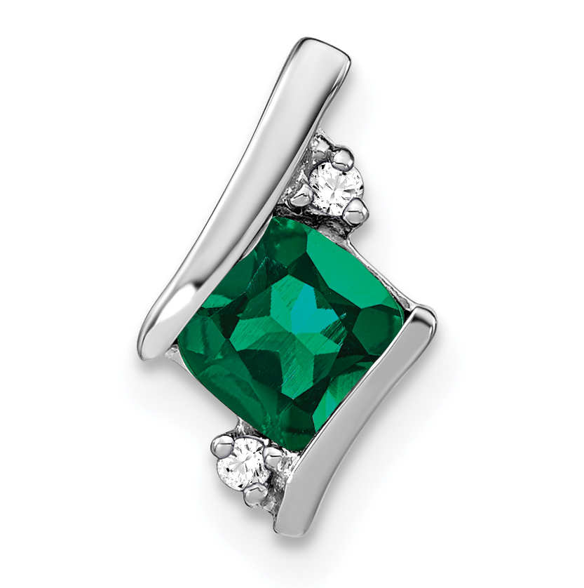 10k White Gold Cushion Cr. Emerald and Diamond Chain Slide (PM7398-CEM-002-1WA)