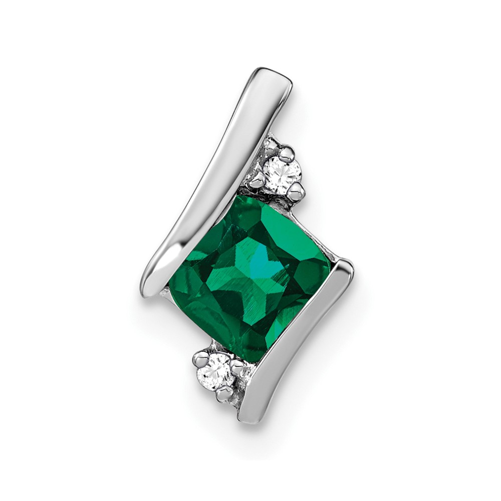 10k White Gold Cushion Cr. Emerald and Diamond Chain Slide (PM7398-CEM-002-1WA)