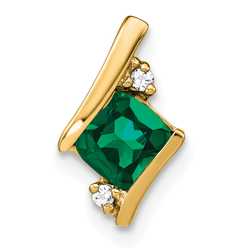 10k Yellow Gold Cushion Cr. Emerald and Diamond Chain Slide (PM7398-CEM-002-1YA)