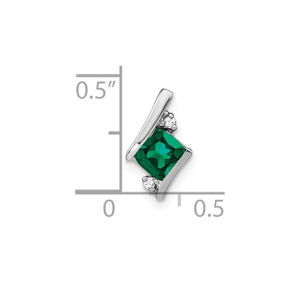 Sterling Silver Antique Cushion Cr. Emerald and Diamond Pendant (PM7398-CEM-002-SSA)