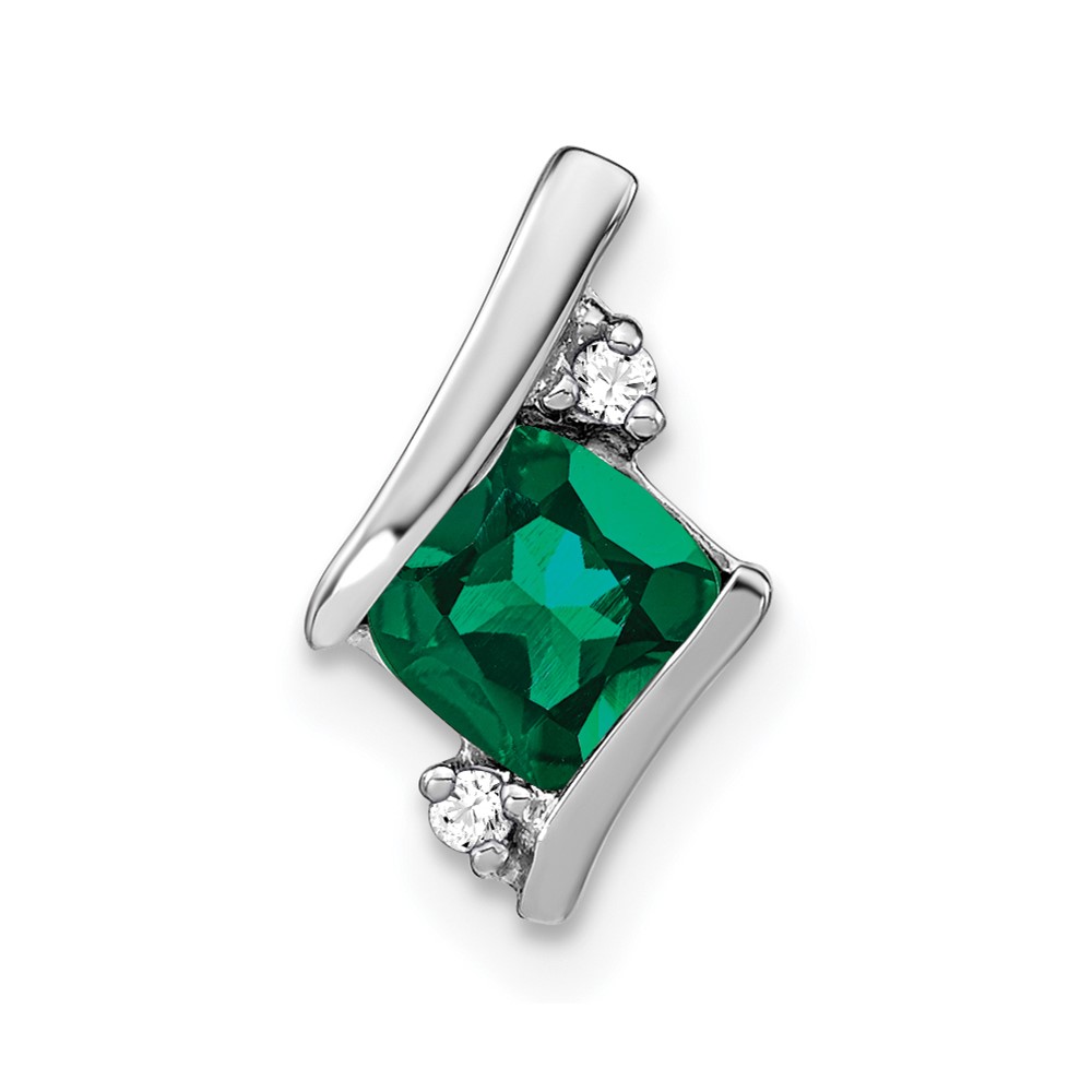 Sterling Silver Antique Cushion Cr. Emerald and Diamond Pendant (PM7398-CEM-002-SSA)