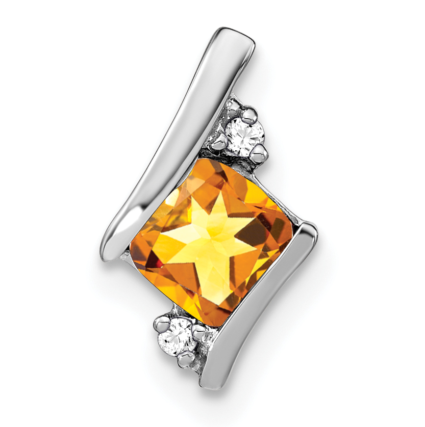 10k White Gold Cushion Citrine and Diamond Chain Slide (PM7398-CI-002-1WA)