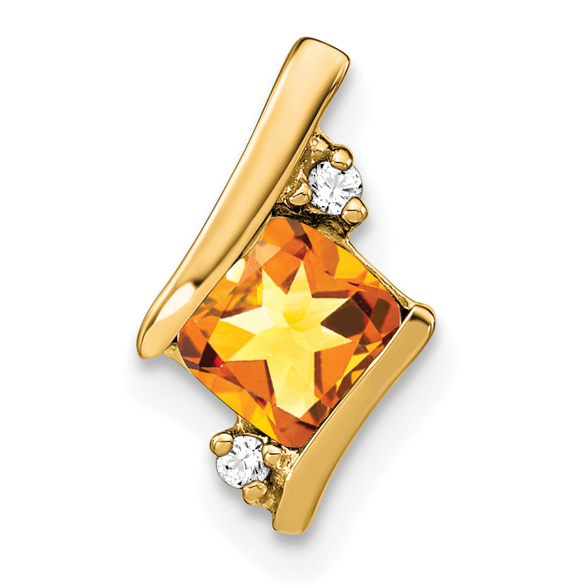10k Yellow Gold Cushion Citrine and Diamond Chain Slide (PM7398-CI-002-1YA)
