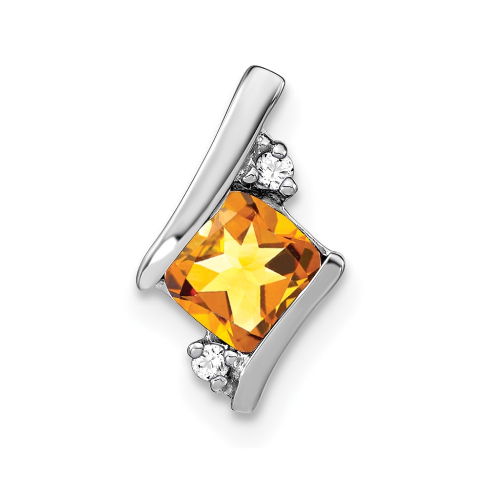 Sterling Silver Antique Cushion Citrine and Diamond Pendant (PM7398-CI-002-SSA)
