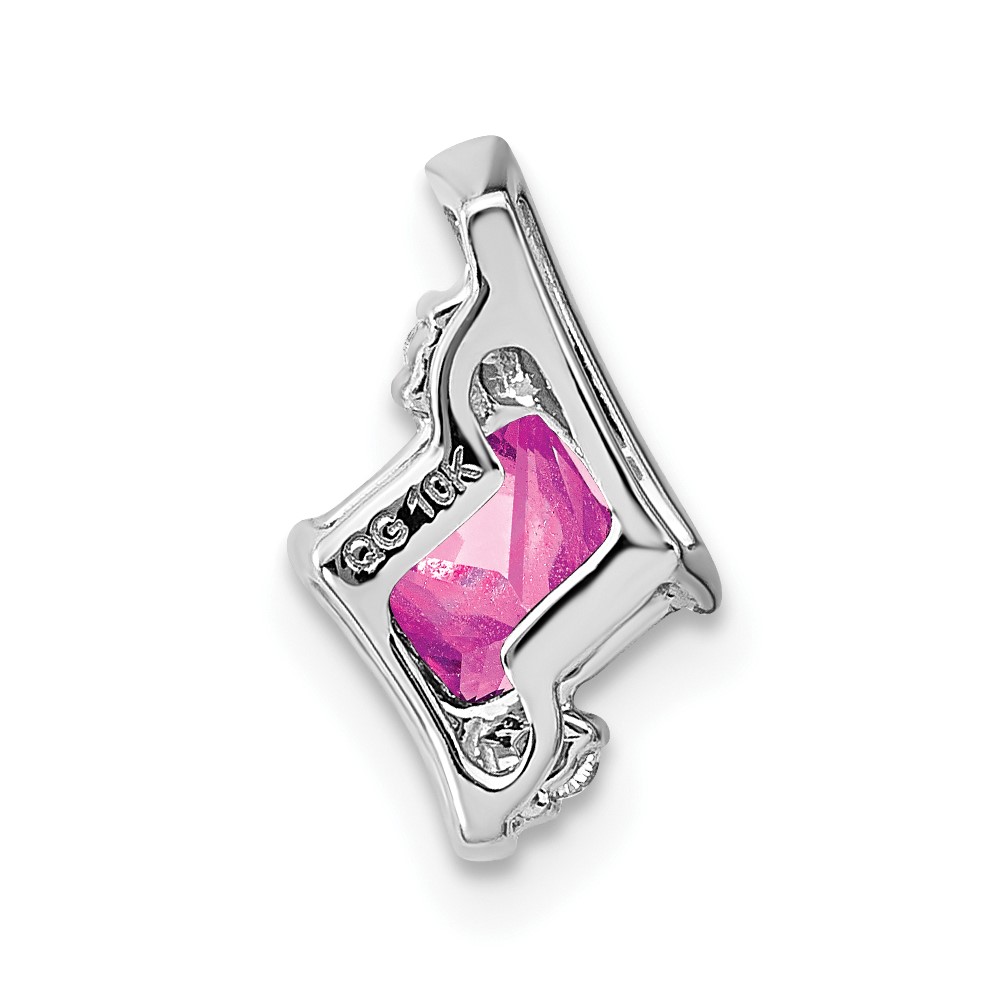 10k White Gold Cushion Cr. Pink Sapphire and Diamond Chain Slide (PM7398-CPS-002-1WA)