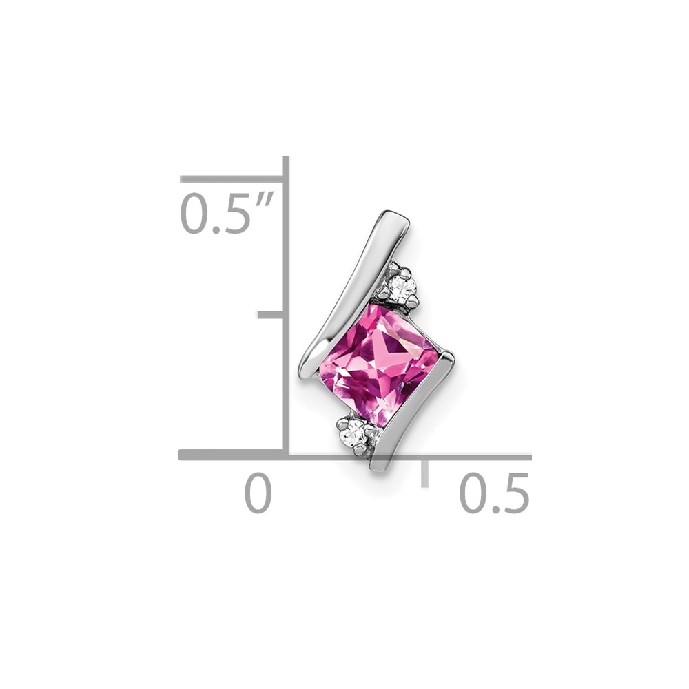 10k White Gold Cushion Cr. Pink Sapphire and Diamond Chain Slide (PM7398-CPS-002-1WA)