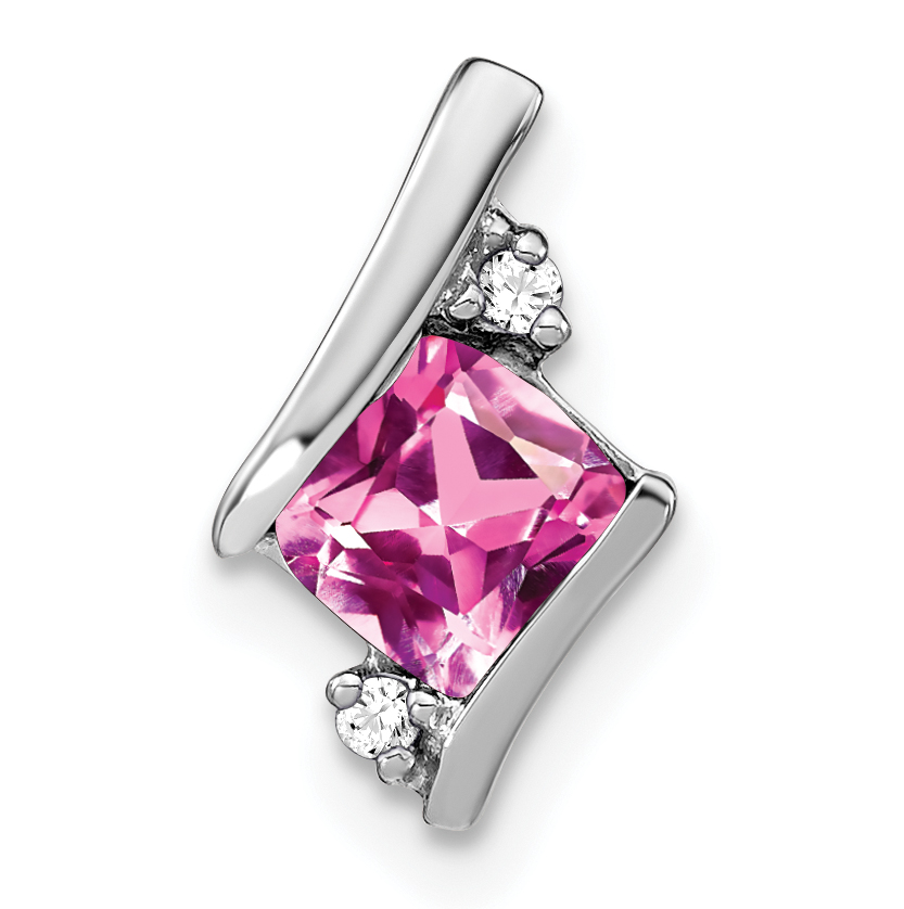10k White Gold Cushion Cr. Pink Sapphire and Diamond Chain Slide (PM7398-CPS-002-1WA)