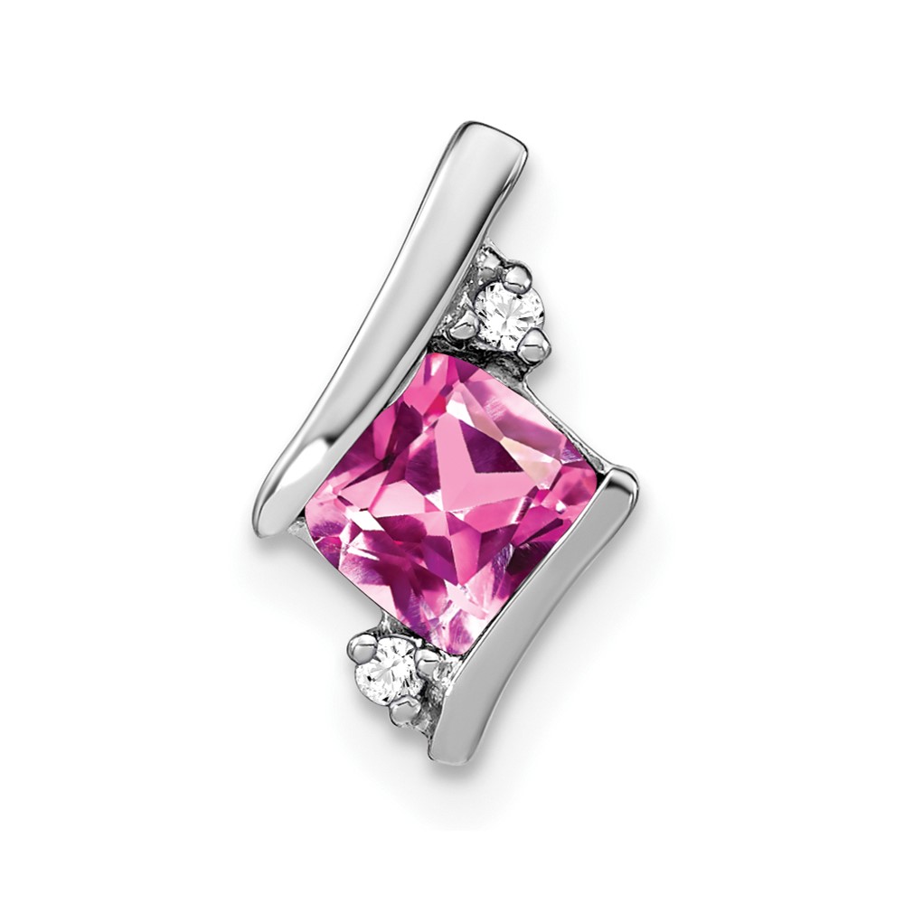 10k White Gold Cushion Cr. Pink Sapphire and Diamond Chain Slide (PM7398-CPS-002-1WA)