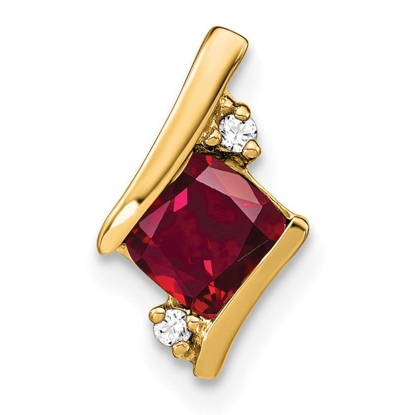 10k Yellow Gold Cushion Cr. Ruby and Diamond Chain Slide (PM7398-CRU-002-1YA)