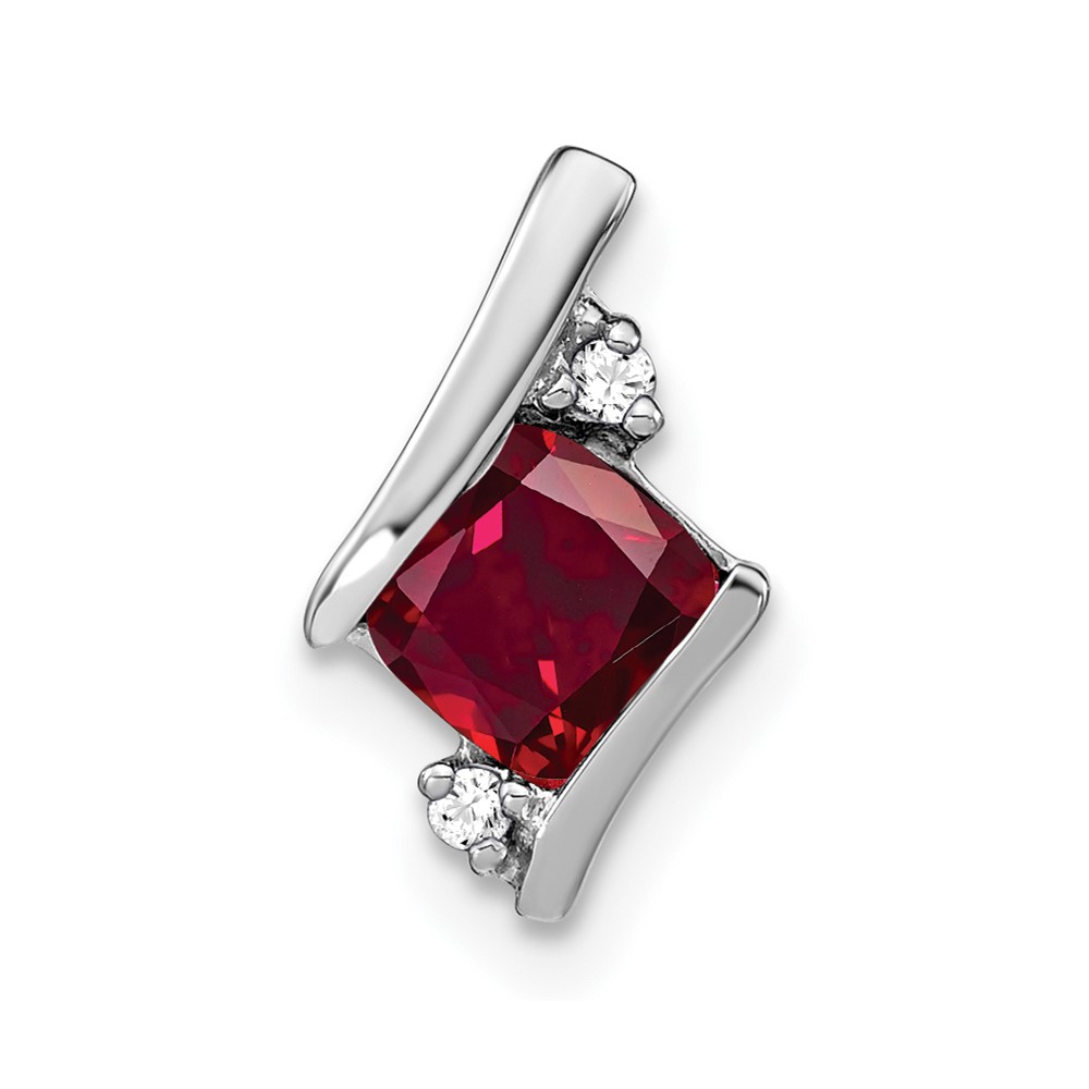 Sterling Silver Antique Cushion Cr. Ruby and Diamond Pendant (PM7398-CRU-002-SSA)