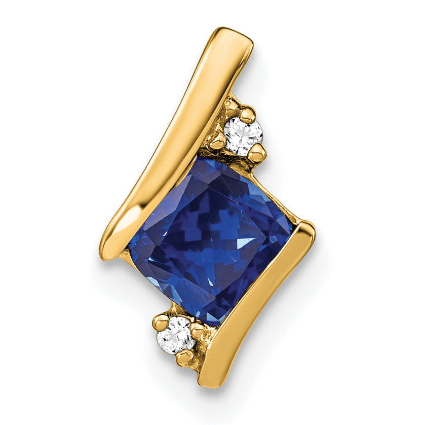 10k Yellow Gold Cushion Cr. Sapphire and Diamond Chain Slide (PM7398-CSA-002-1YA)