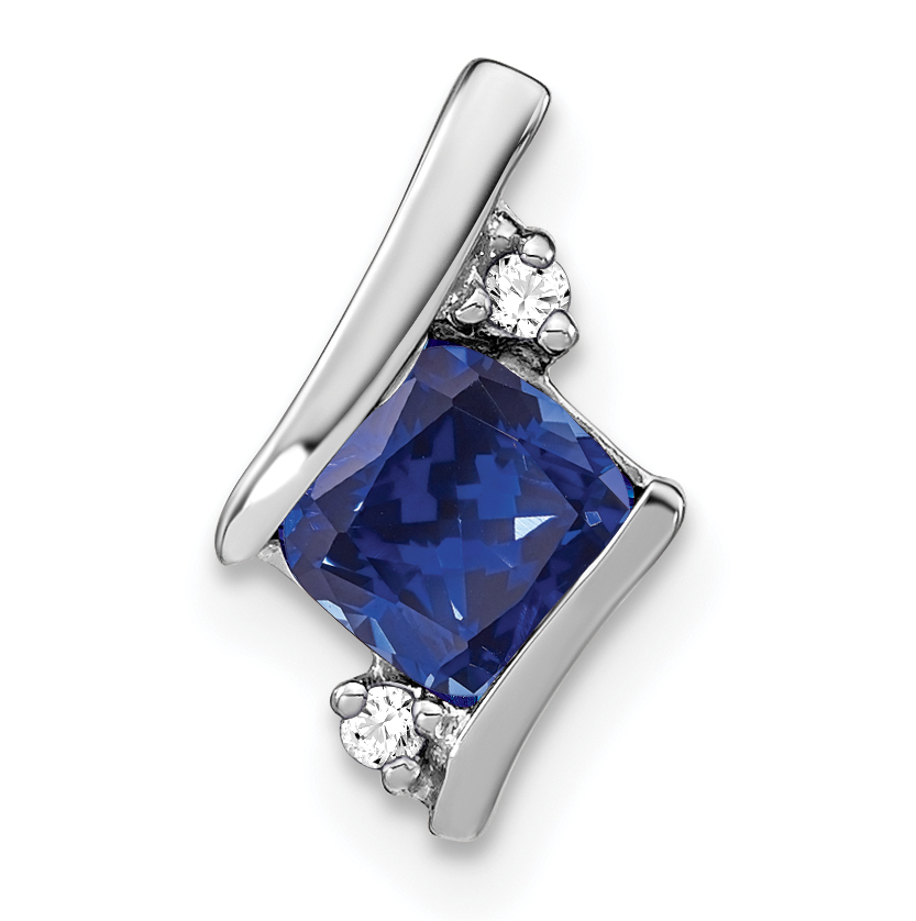 14K White Gold  Cushion Cr. Sapphire and Diamond Chain Slide (PM7398-CSA-002-WA)