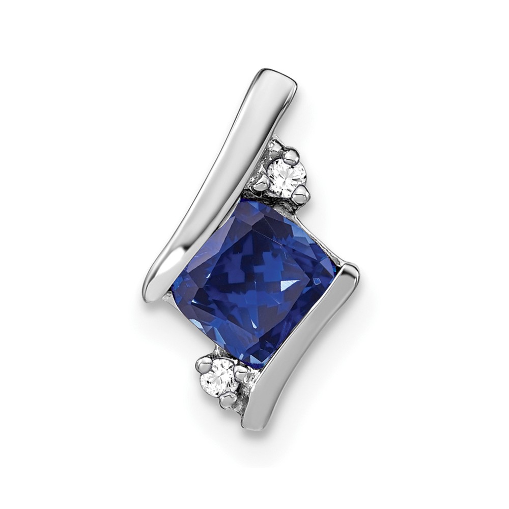 14K White Gold  Cushion Cr. Sapphire and Diamond Chain Slide (PM7398-CSA-002-WA)