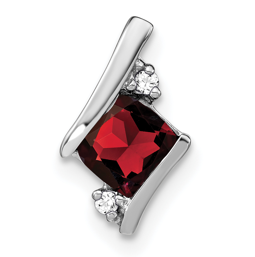 Sterling Silver Antique Cushion Garnet and Diamond Pendant (PM7398-GA-002-SSA)