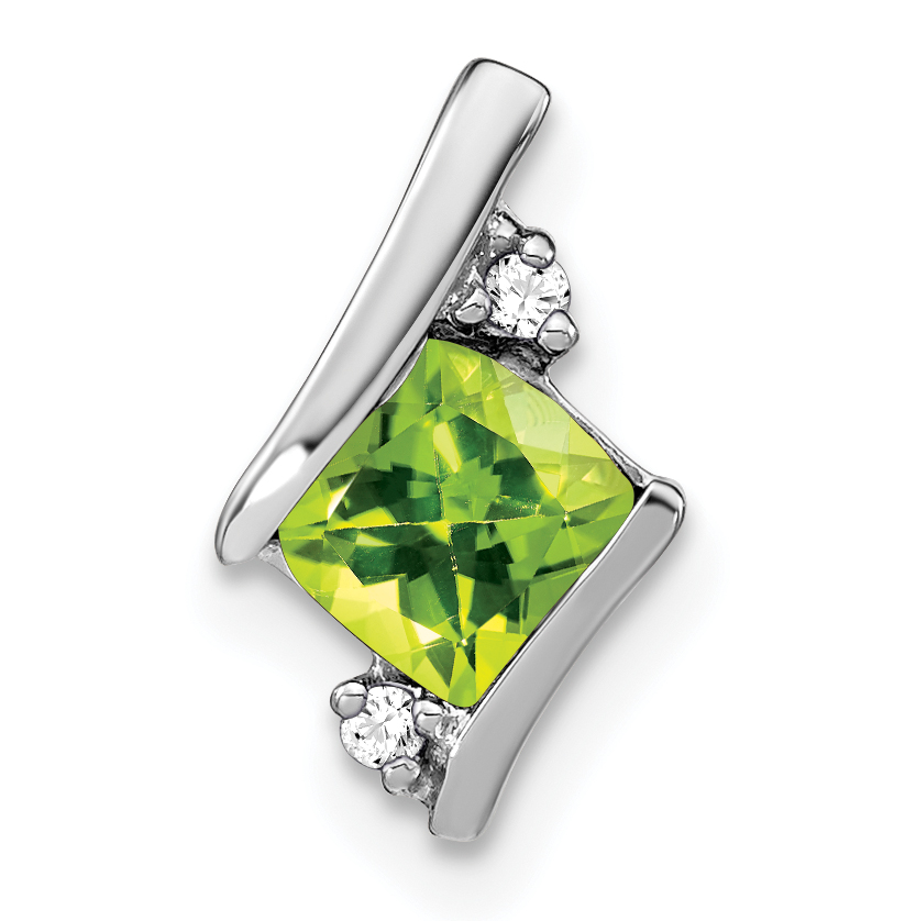 Sterling Silver Antique Cushion Peridot and Diamond Pendant (PM7398-PE-002-SSA)