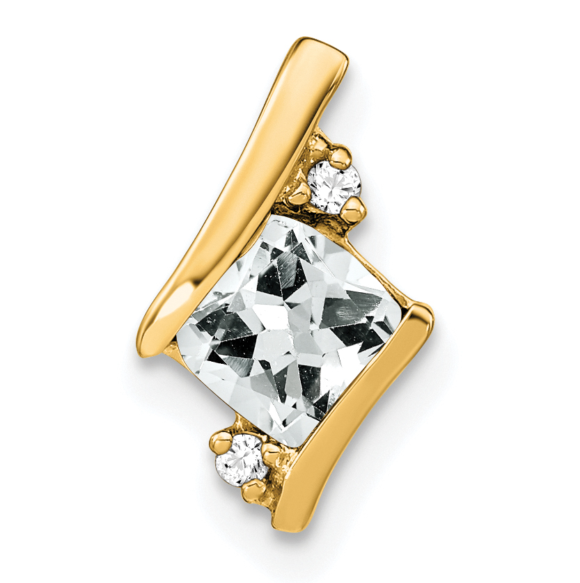 10k Yellow Gold Cushion White Topaz and Diamond Chain Slide (PM7398-WT-002-1YA)