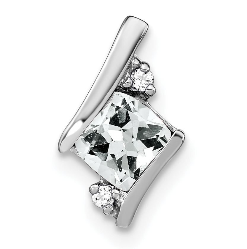 14K White Gold  Cushion White Topaz and Diamond Chain Slide (PM7398-WT-002-WA)