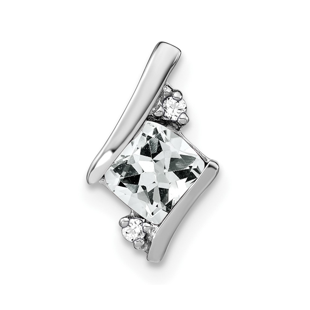 14K White Gold  Cushion White Topaz and Diamond Chain Slide (PM7398-WT-002-WA)
