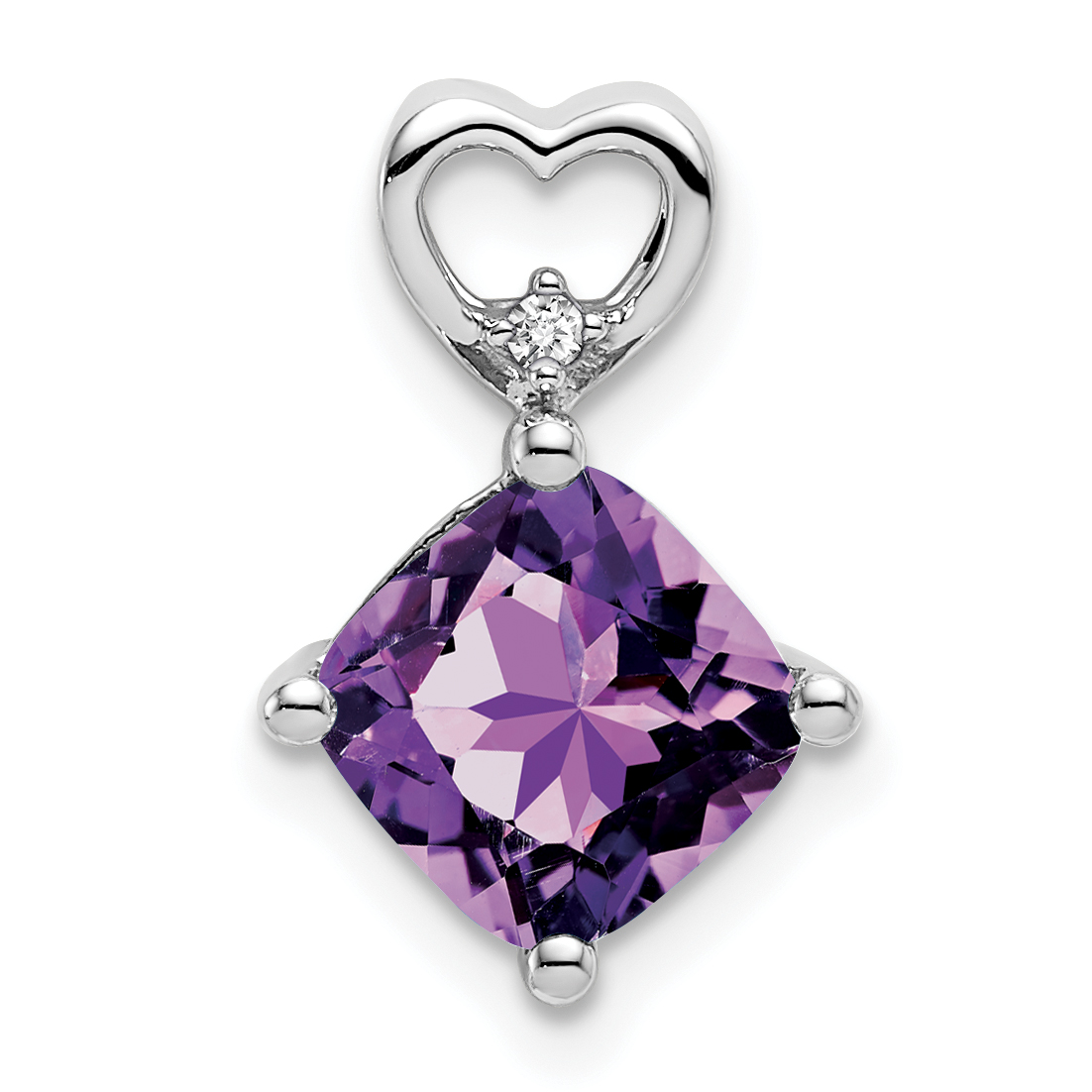 14k White Gold Amethyst and Diamond Heart Chain Slide (PM7399-AM-001-WA)