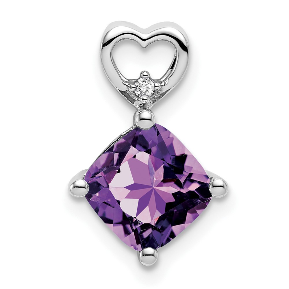 14k White Gold Amethyst and Diamond Heart Chain Slide (PM7399-AM-001-WA)