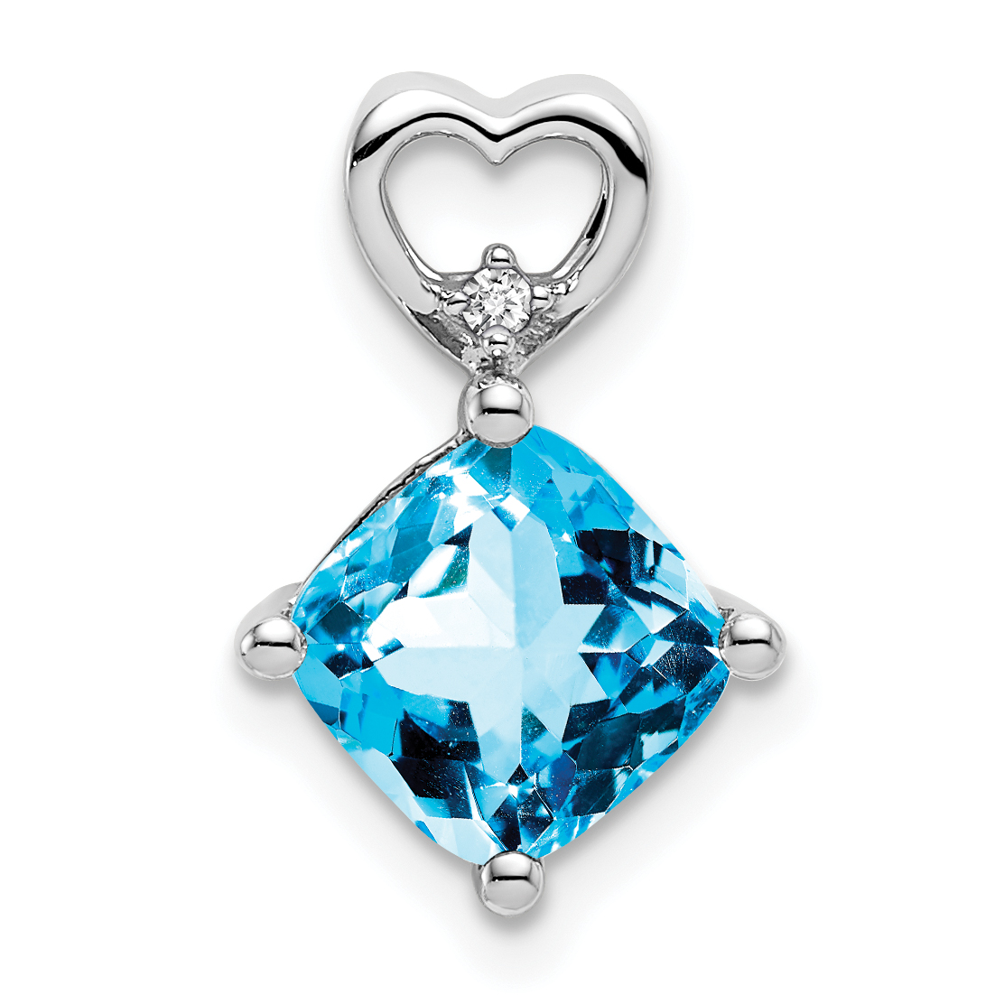 14k White Gold Blue Topaz and Diamond Heart Chain Slide (PM7399-BT-001-WA)