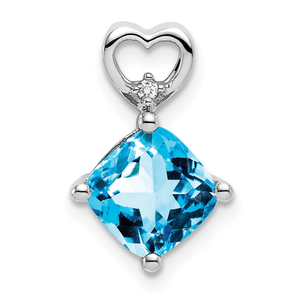 14k White Gold Blue Topaz and Diamond Heart Chain Slide (PM7399-BT-001-WA)