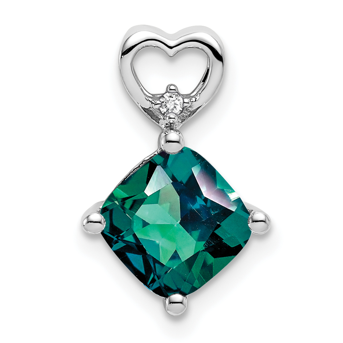 14k White Gold Created Alexandrite and Diamond Heart Chain Slide (PM7399-CA-001-WA)