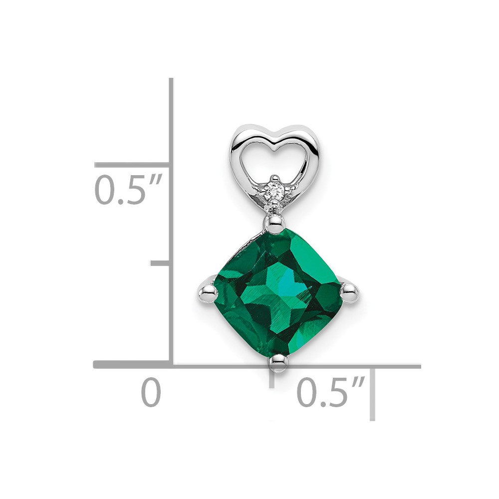 14k White Gold Created Emerald and Diamond Heart Chain Slide (PM7399-CEM-001-WA)