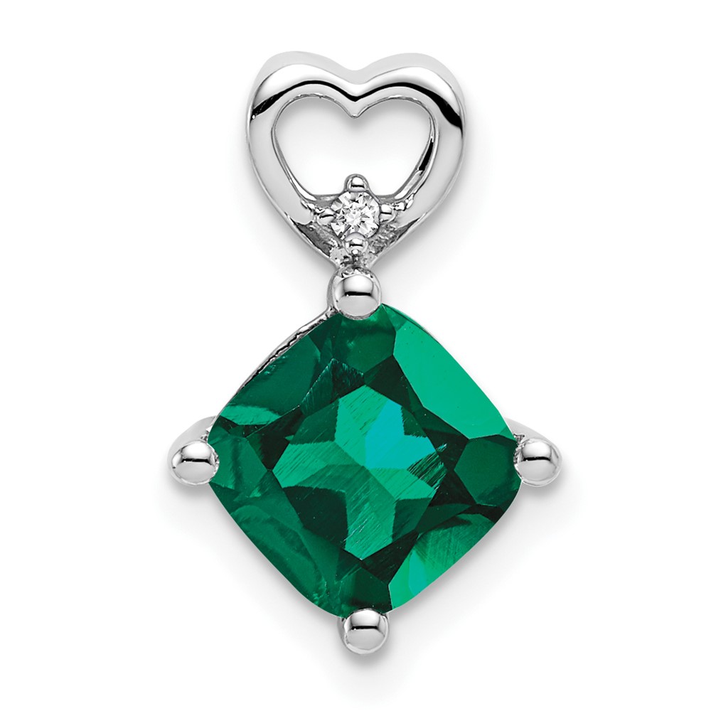 14k White Gold Created Emerald and Diamond Heart Chain Slide (PM7399-CEM-001-WA)