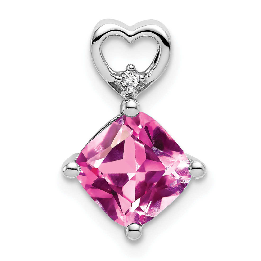 14k White Gold Created Pink Sapphire and Diamond Heart Chain Slide (PM7399-CPS-001-WA)