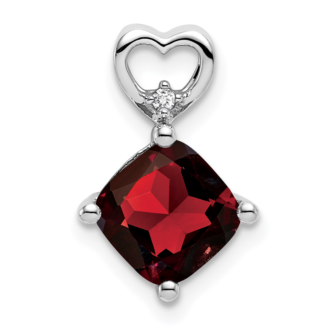 14k White Gold Garnet and Diamond Heart Chain Slide (PM7399-GA-001-WA)