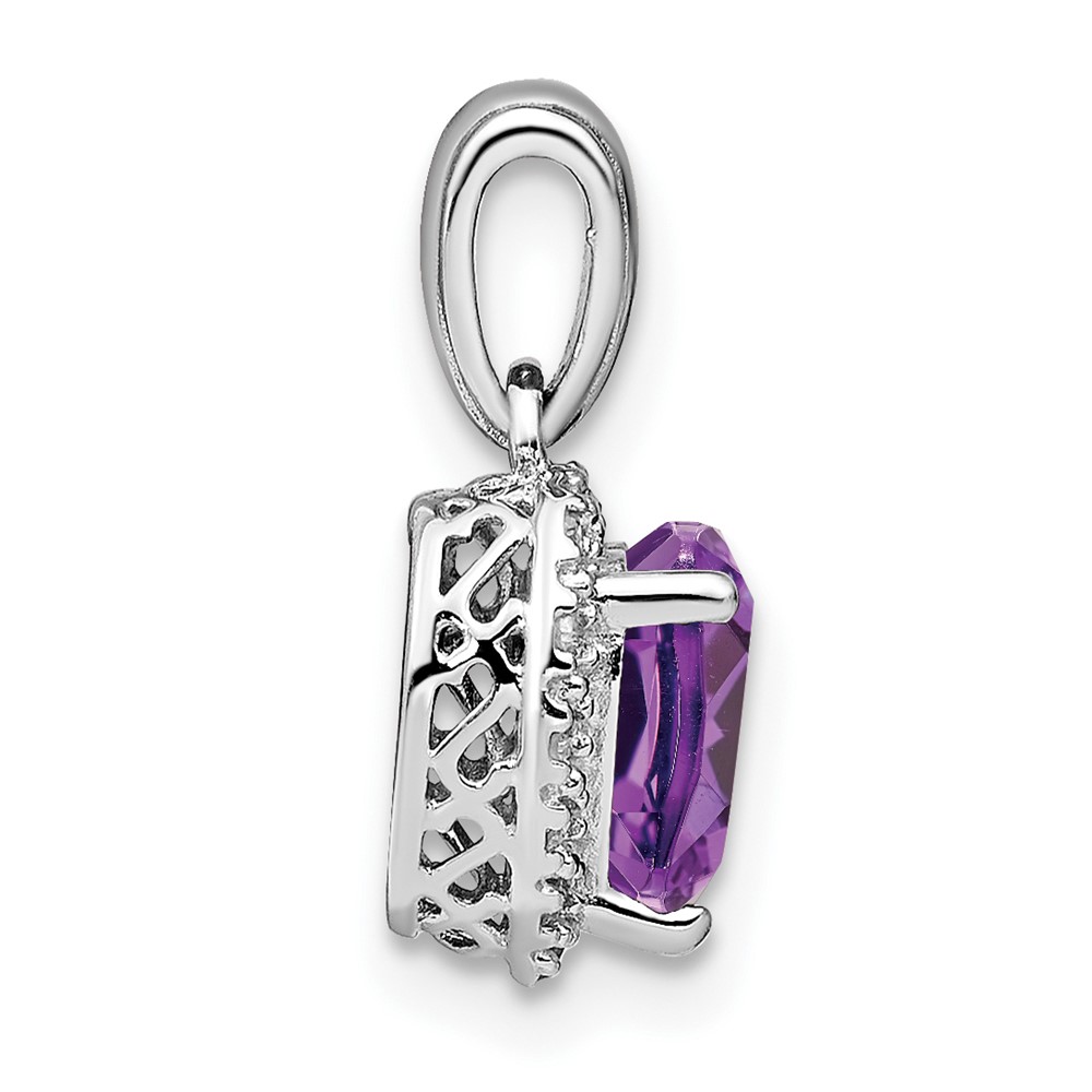 Sterling Silver Rhodium-plated Amethyst and Diamond Pendant (PM7400-AM-007-SSA)
