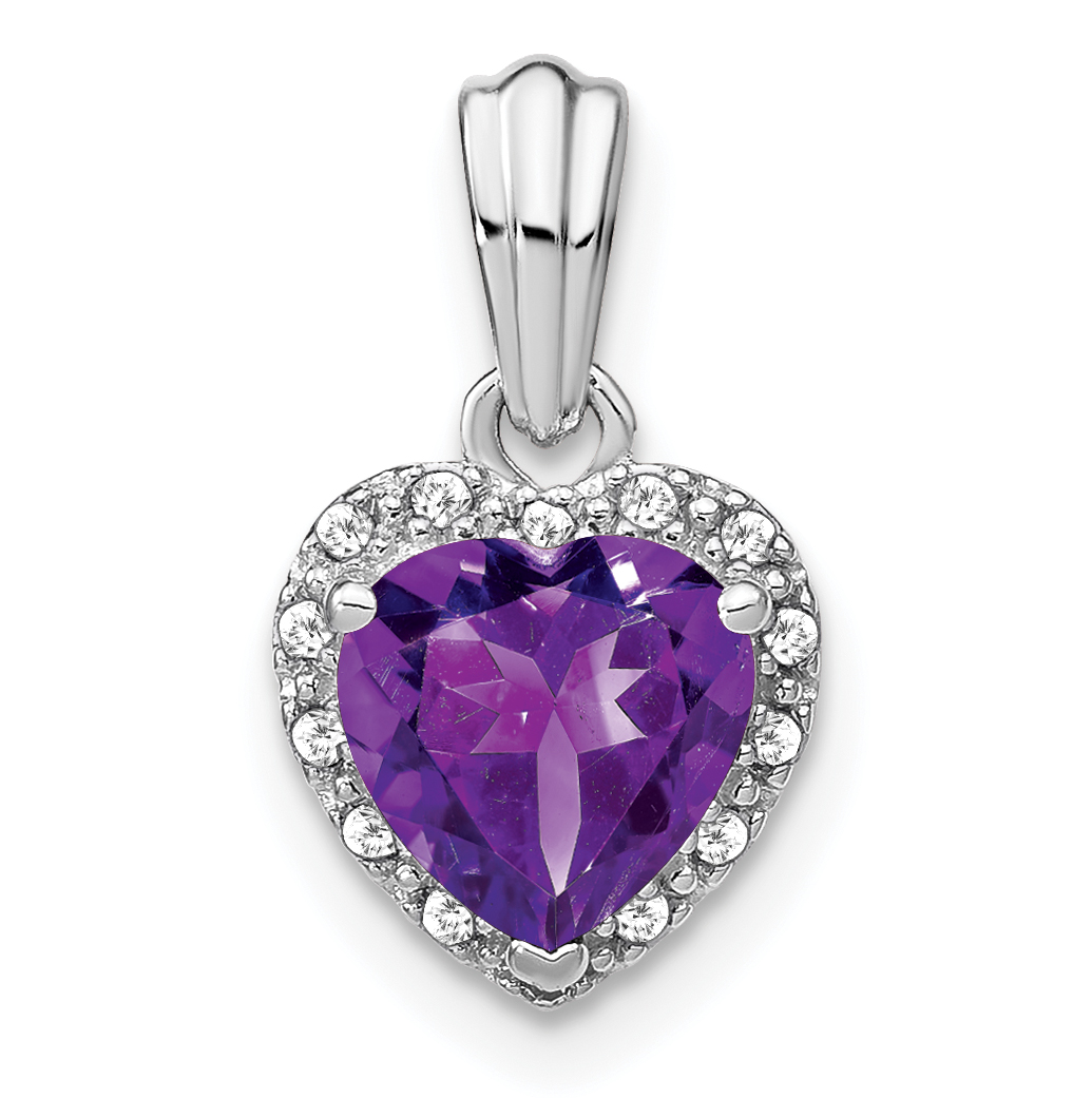 Sterling Silver Rhodium-plated Amethyst and Diamond Pendant (PM7400-AM-007-SSA)