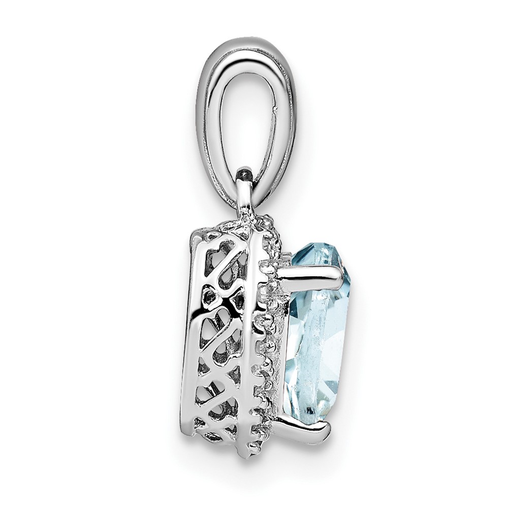 Sterling Silver Rhodium-plated Aquamarine and Diamond Pendant (PM7400-AQ-007-SSA)