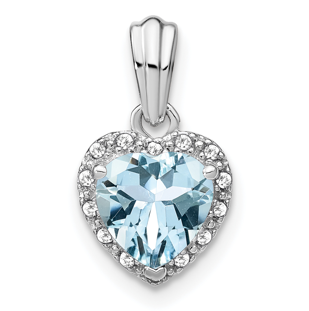 Sterling Silver Rhodium-plated Aquamarine and Diamond Pendant (PM7400-AQ-007-SSA)