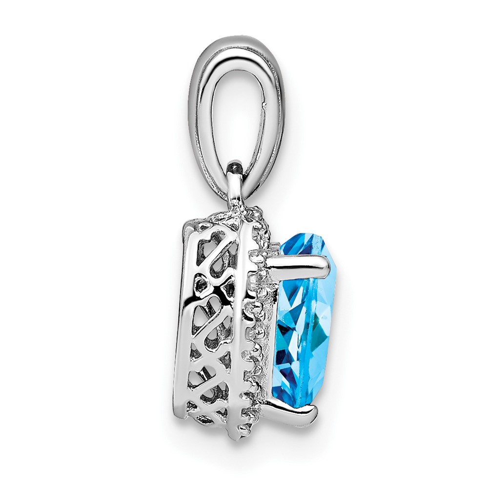 Sterling Silver Rhodium-plated Blue Topaz and Diamond Pendant (PM7400-BT-007-SSA)