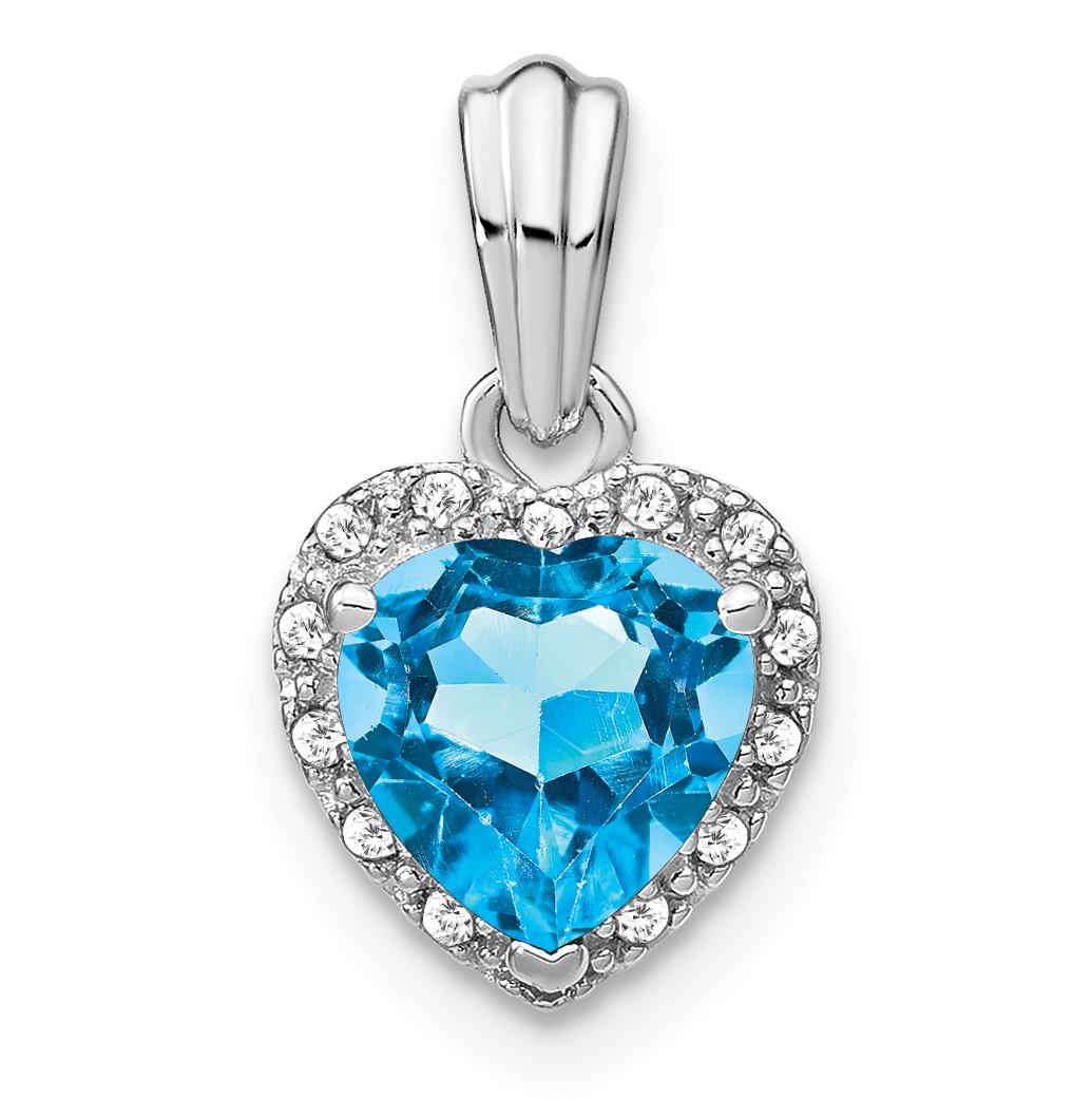 Sterling Silver Rhodium-plated Blue Topaz and Diamond Pendant (PM7400-BT-007-SSA)