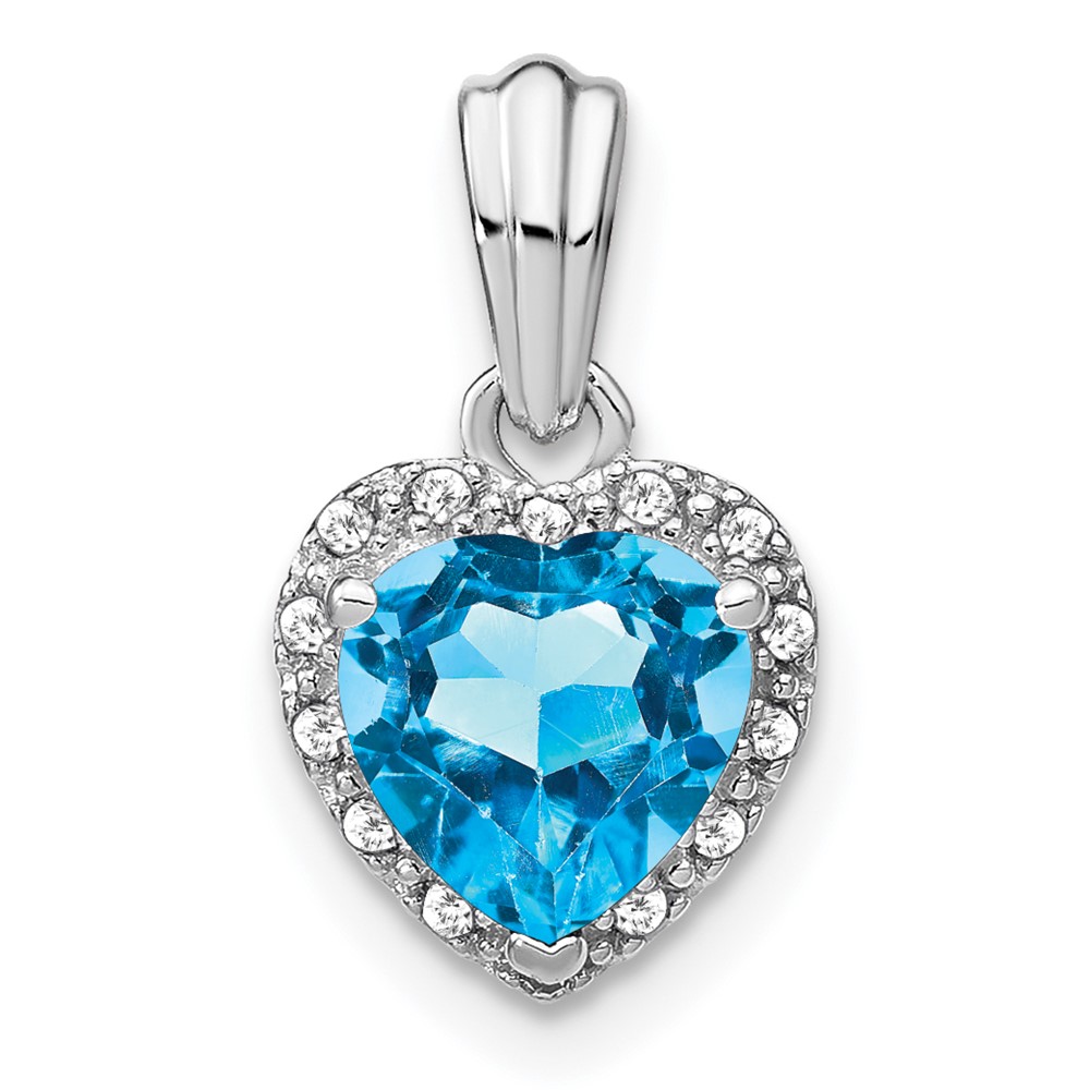 Sterling Silver Rhodium-plated Blue Topaz and Diamond Pendant (PM7400-BT-007-SSA)