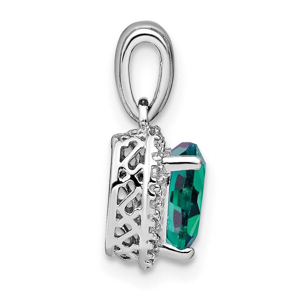 Sterling Silver Rhod-plated Created Alexandrite and Diamond Pendant (PM7400-CA-007-SSA)