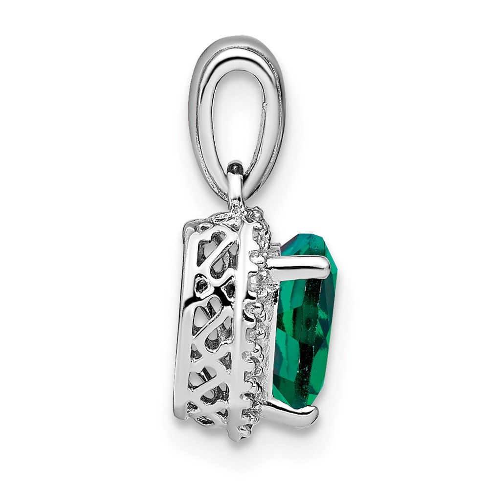 Sterling Silver Rhodium-plated Created Emerald and Diamond Pendant (PM7400-CEM-007-SSA)