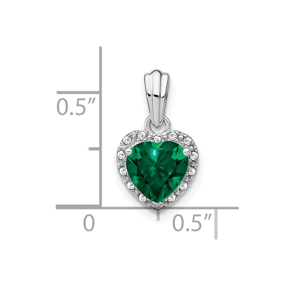 Sterling Silver Rhodium-plated Created Emerald and Diamond Pendant (PM7400-CEM-007-SSA)