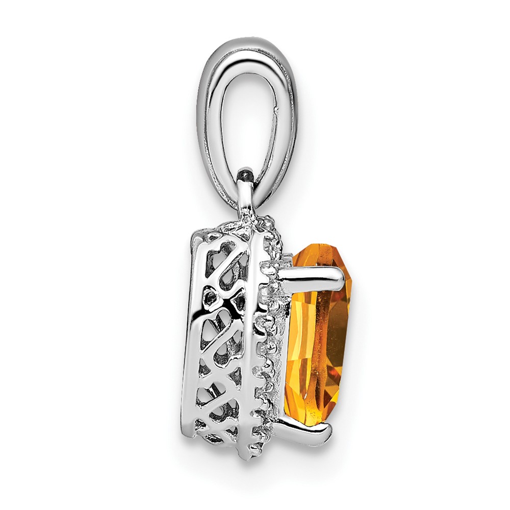 Sterling Silver Rhodium-plated Citrine and Diamond Pendant (PM7400-CI-007-SSA)