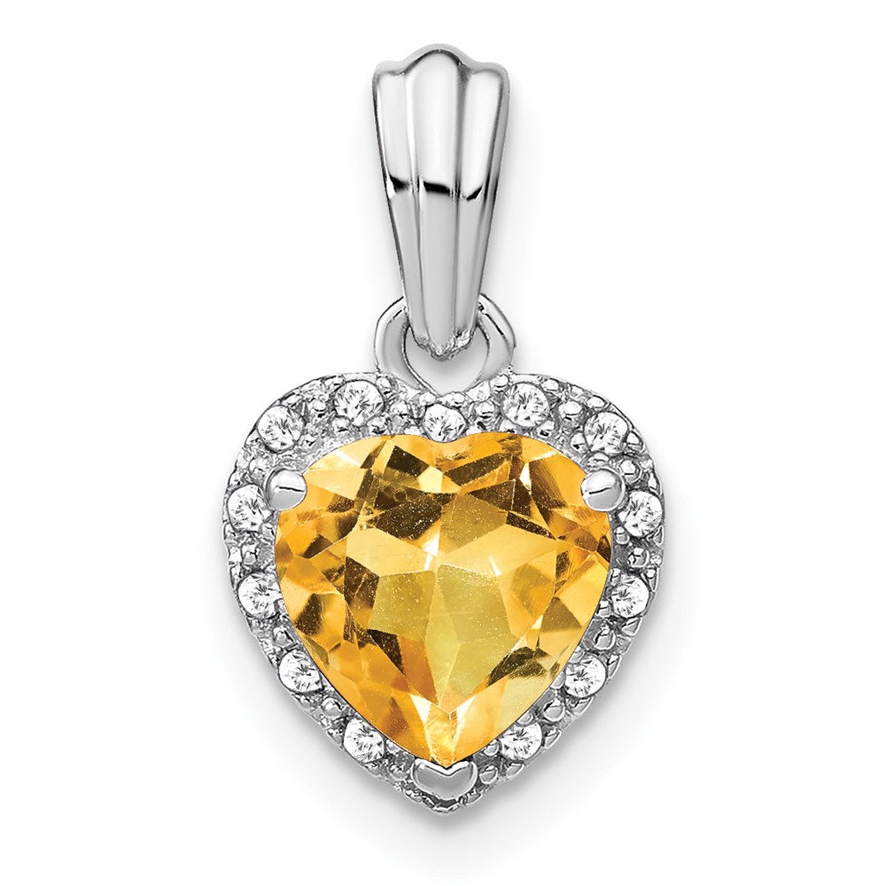 Sterling Silver Rhodium-plated Citrine and Diamond Pendant (PM7400-CI-007-SSA)