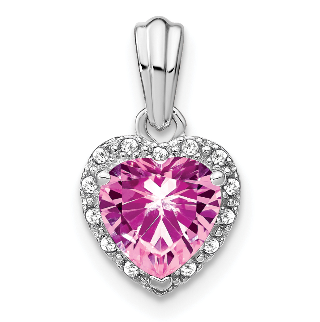 Pure Serenity 14k White Gold 1/15 carat Lab Grown Diamond VS/SI+ G+ and Lab Created Pink Sapphire Heart Pendant (PM7400-CPS-007-WLG)